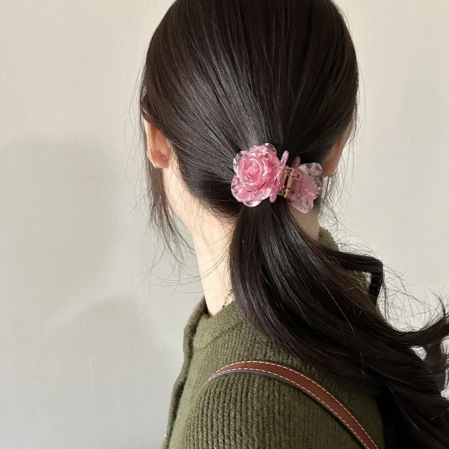 Acetate Hair Claw Clip Floral Print French Style Versatile Updo Shark Clip for Women Daily Elegant