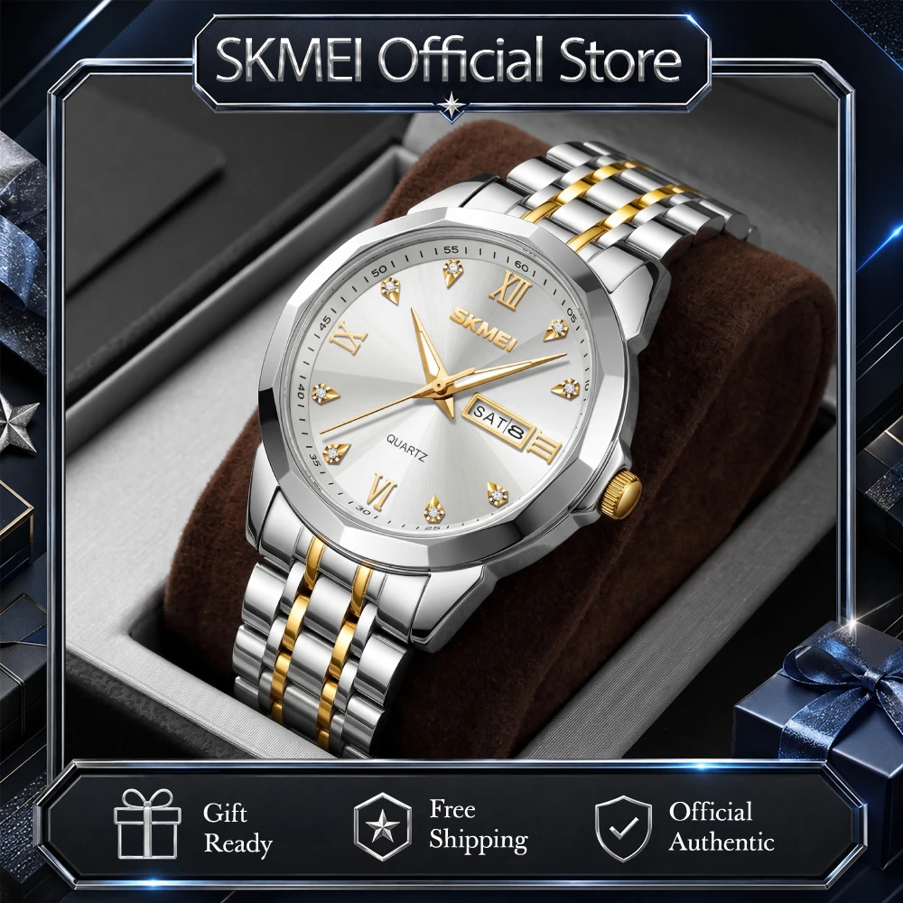 SKMEI 7070 Couple Quartz Watches Men Women 30M Waterproof Fashion Casual Wristwatches Business Clock Date Display Gift Office