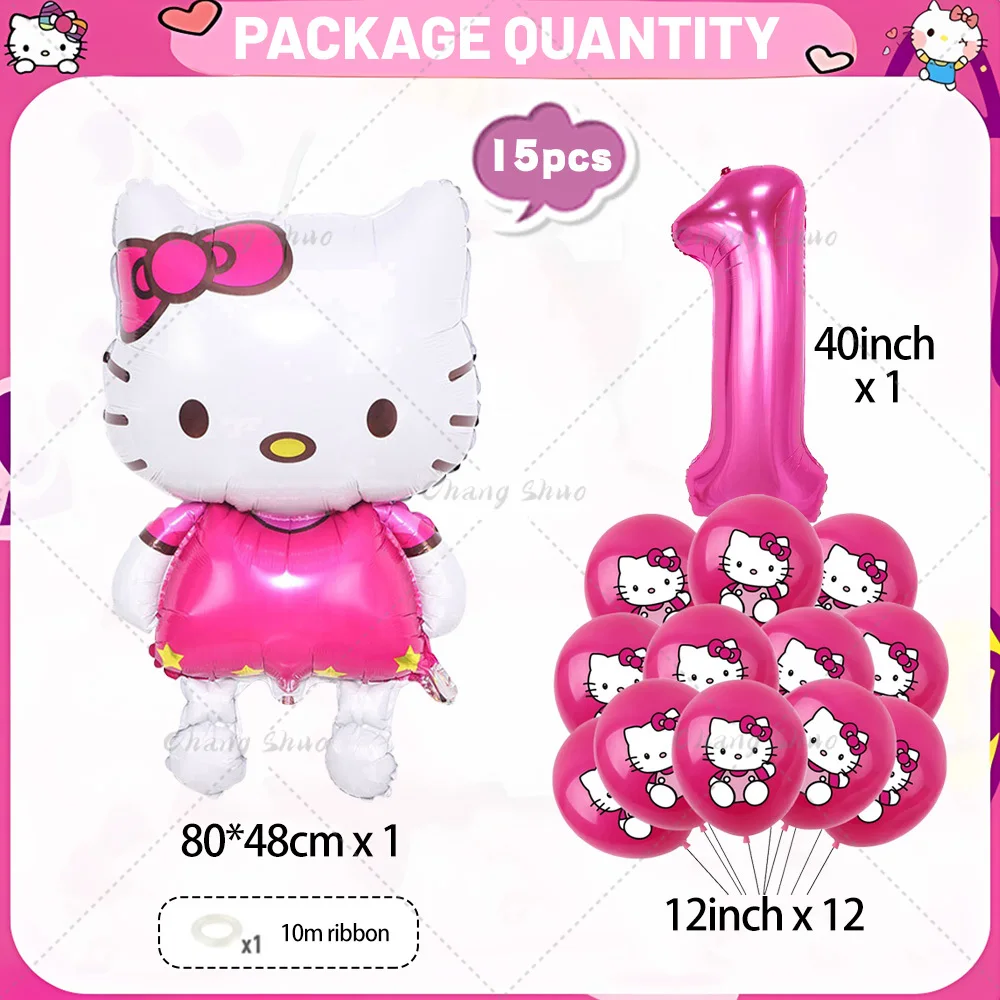 Hello Kitty Theme Birthday Party Decorations Balloon Set Cartoon Cat Aluminum Foil Balloons Girls Favors Baby Shower Supplies