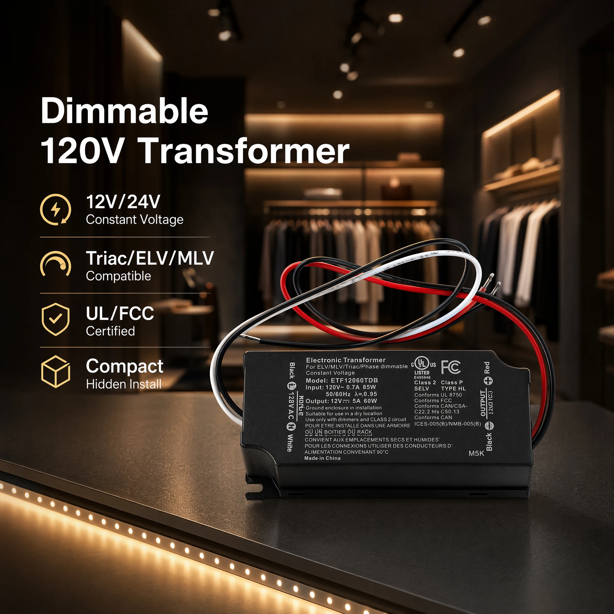 AC 100-130V to DC 12V/ 24V Dimmable LED Driver  2.5A/4A/5A 60W 96W Dimmable Power Supply