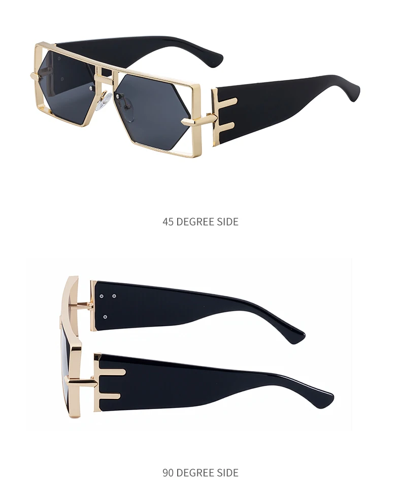 Steampunk Rechteckige Sonnenbrille für Damen und Herren 2026 Luxuriöser Hohler Metallrahmen Sonnenbrillen Vintage Punk Sechseckige Brillen UV400 Schutz – Detail 11