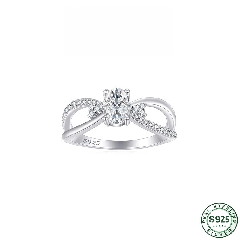 Hot selling 925 sterling silver 5 * 7 pigeon egg 1ct zircon bow ring diamond silver ring design sense wedding jewelry