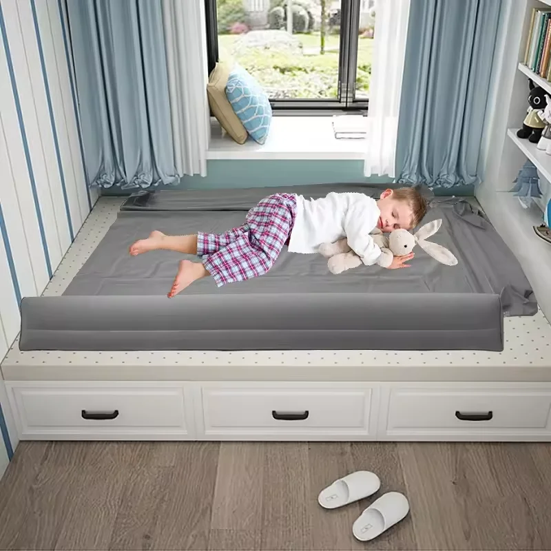 Three Sides PVC Plush Raised Durable Inflatable Bed Rails Crib Guard Children's Sleep Safety Slip Bed Edge Anti Drop Railing