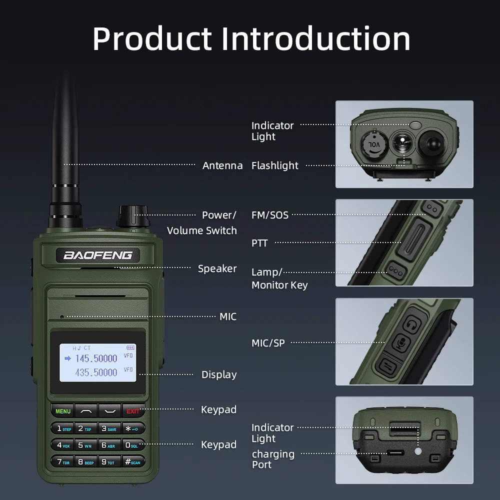 BaoFeng P15UV High Power 5W Dual Band Two Way Ham Radio Type C Charger 16 KM Long Range HF Transceiver Walkie Talkie NEW Version