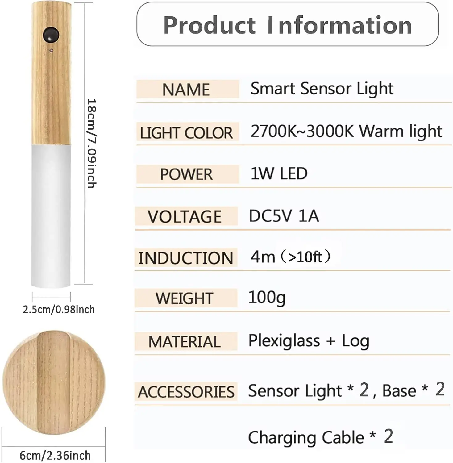 Night Light Motion Sensor Rechargeable Wireless LED Wall Lamp 360°Rotation Magnetic For Room Kitchen Stair Cabinet Lights