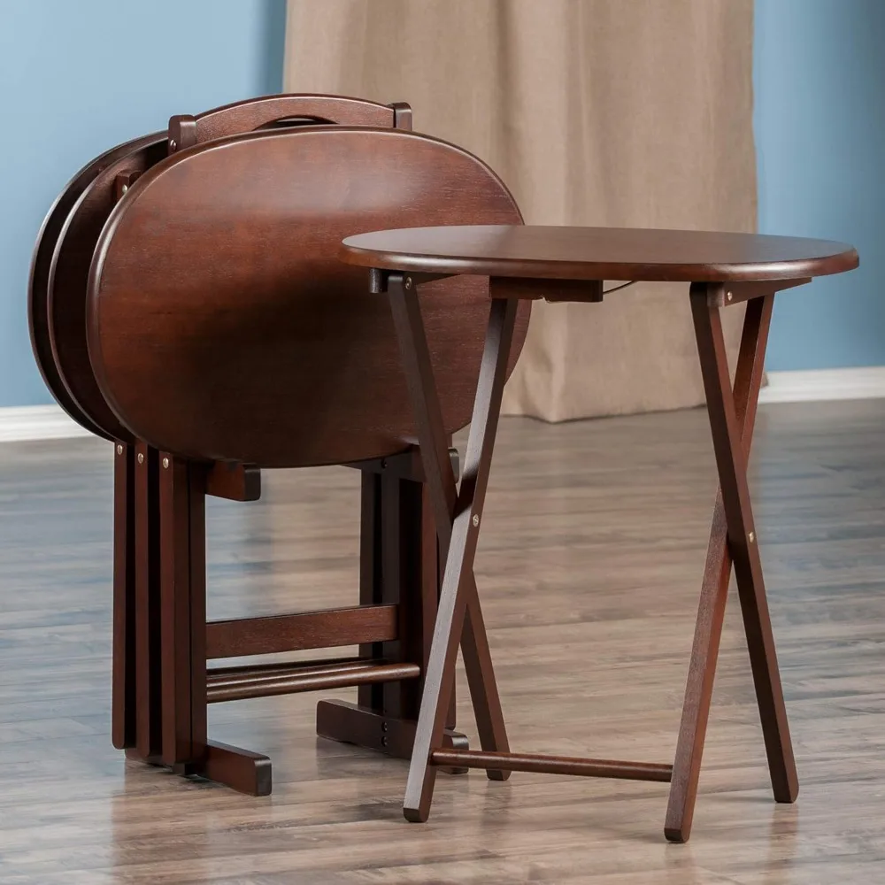 

Nathan Snack Table Set with Stand, for Living Room, 26", Cappuccino, Set of 4 Tables - Space-Saving Nesting Side Tables