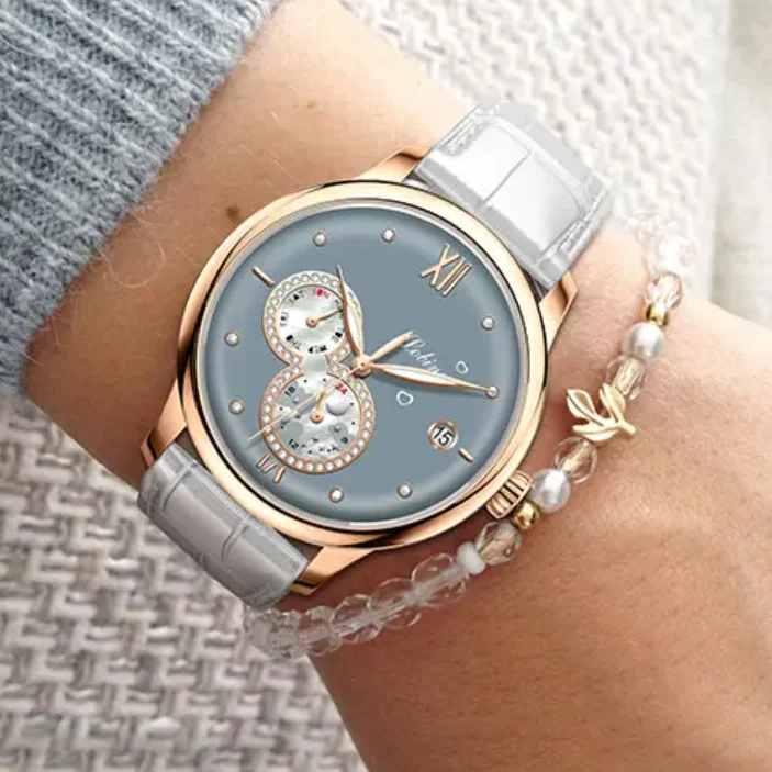 LOBINNI Women Automatic Watch 36.5mm Ladies Mechanical Wristwatch Sapphire Mirror Multi-Dial Week Date 24 Hours