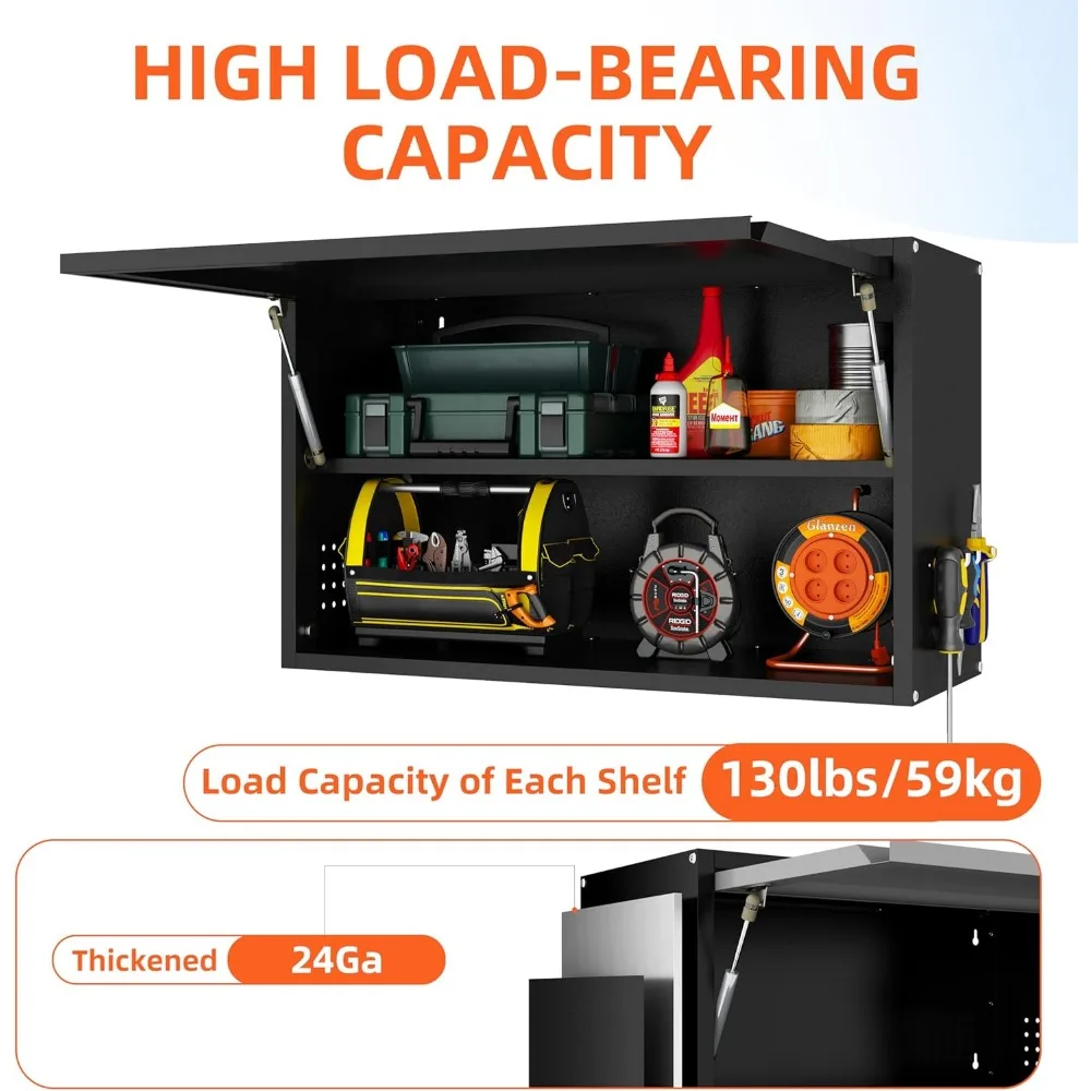 Metal Wall-Mounted Storage Cabinet with Flip-Up Door and Shelves, 19.7 High, Garage Hanging Cabinet Solution
