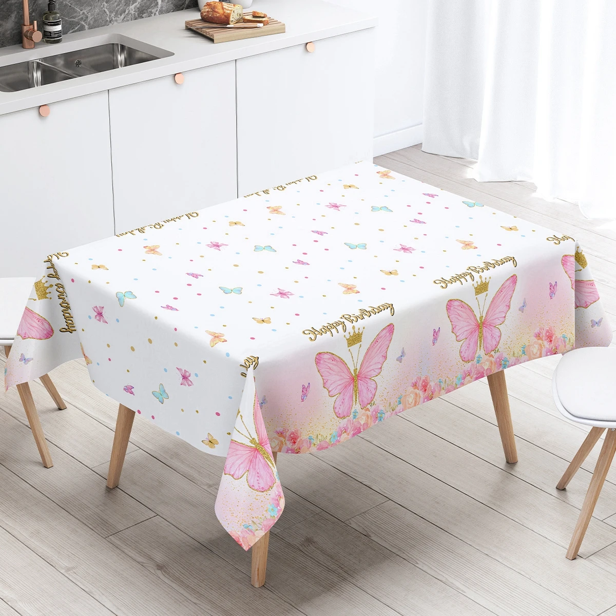 130*220cm Pink Butterfly Tablecloth Birthday Party Decor Kids Boy Girl Wedding Birthday Party Favors Supplies Baby Shower Decor