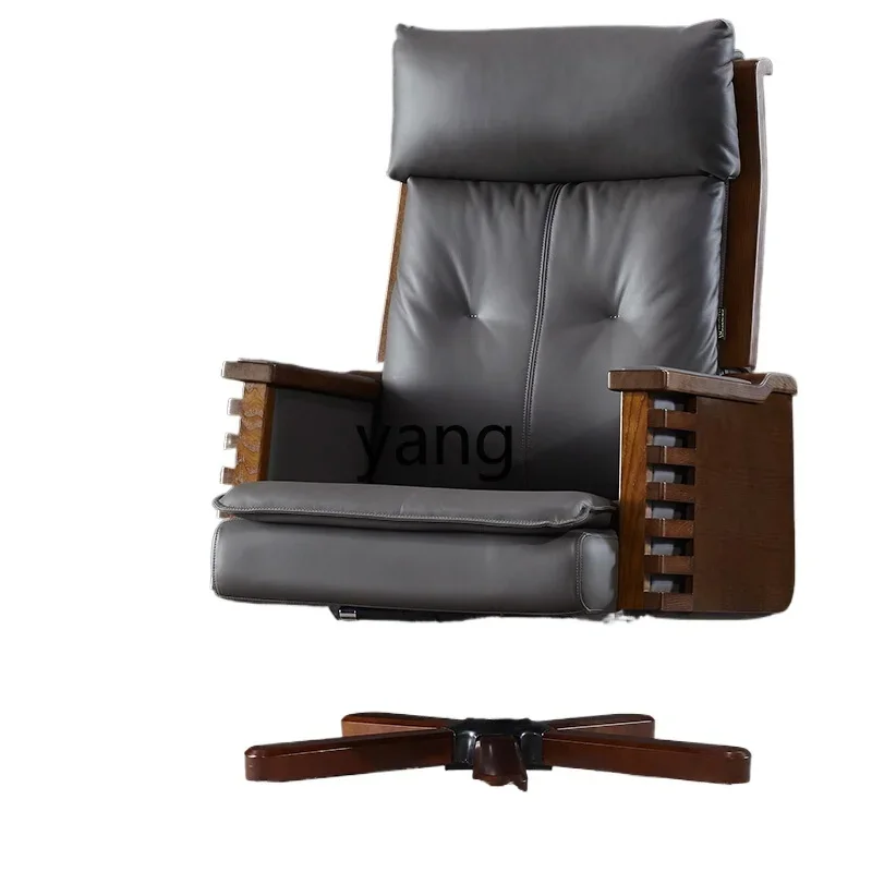 

YJQ solid wood boss chair office reclining leather home comfortable sedentary cowhide seat