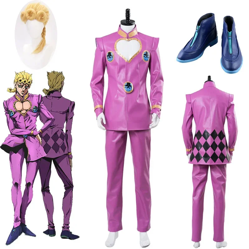 

FC6Anime Jojo Bizarre Adventure Giorno Giovanna Cosplay Costumes Golden Wind Jojo Giorno Costumes Pink Suit Uniform Wigs Ne@FC8！