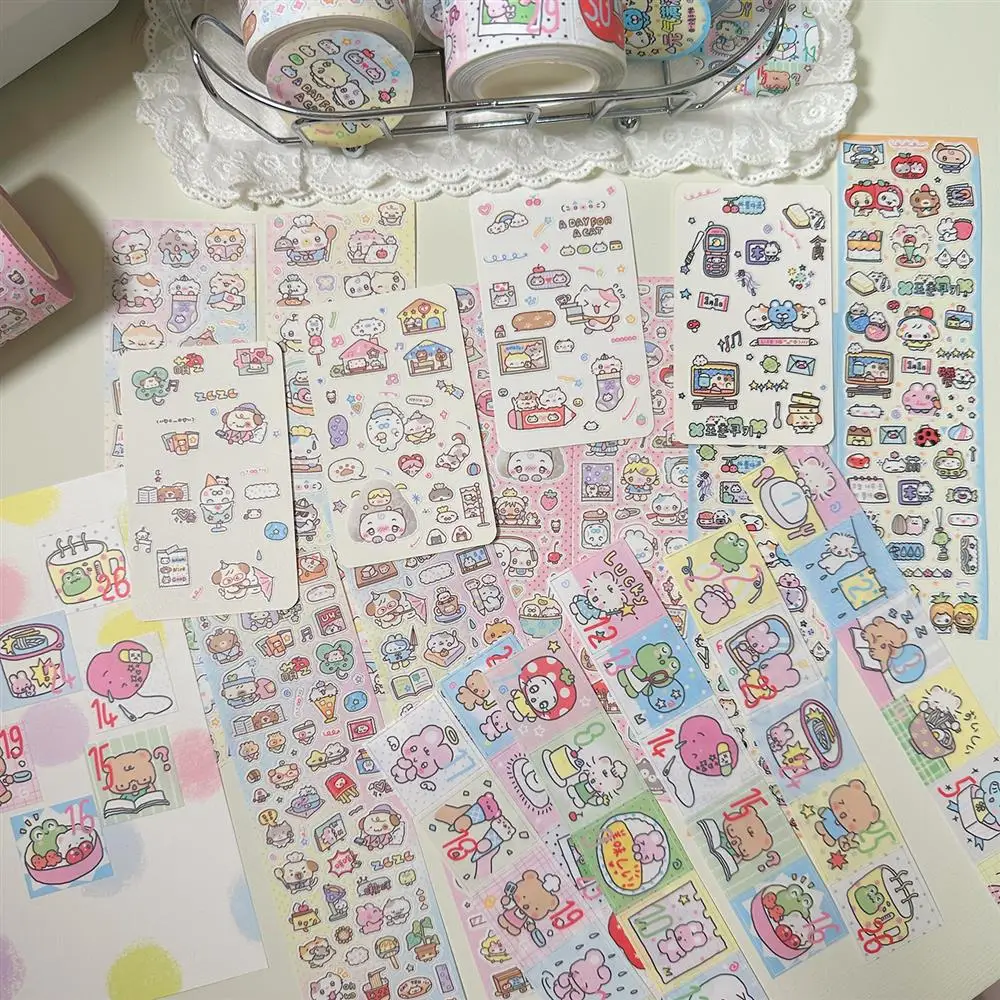 Club A Rabbit Jouraling Sticker Roll Faceu Daily Payment Versatile Elements Collage Tape Fine Flash Die Cut