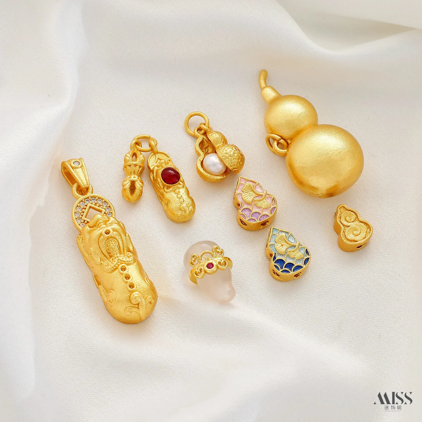 

Sand Gold High Agate Through-hole Gourd Bead Partition Pixiu Pendant DIY Handmade Bracelet Necklace Hanging Jewelry Accessories