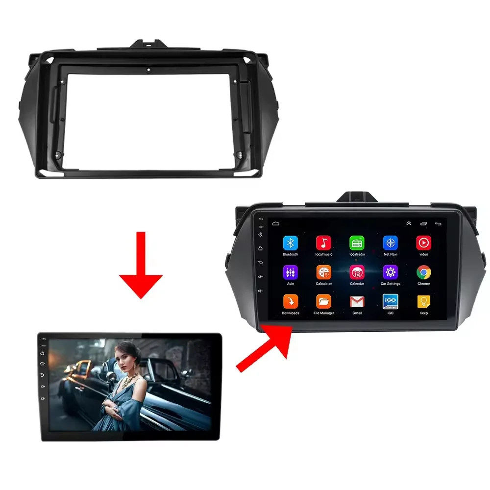 Car Radio Kit Fascia para Suzuki Alivio, Ciaz 2014 +, Painel Auto Stereo Dash, Moldura de Montagem, Faceplate Frame, 9"