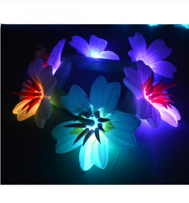 Flower Chain  6m Long(6 Flowers)inflatable  Inflatable Led Flower With 16 Color Lights For Wedding Backdrop Party Decoration