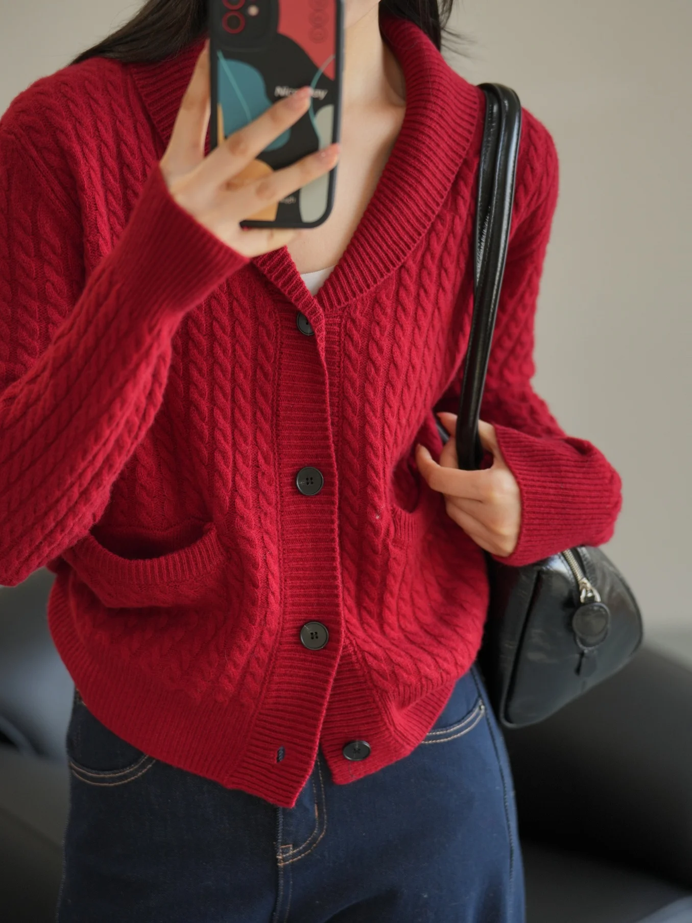 

Винтажный шерстяной свитер с косами из двойной нити, женский кардиган из 100% шерсти, мягкий, стандартного кроя, с длинными рукавами, для ранней весны