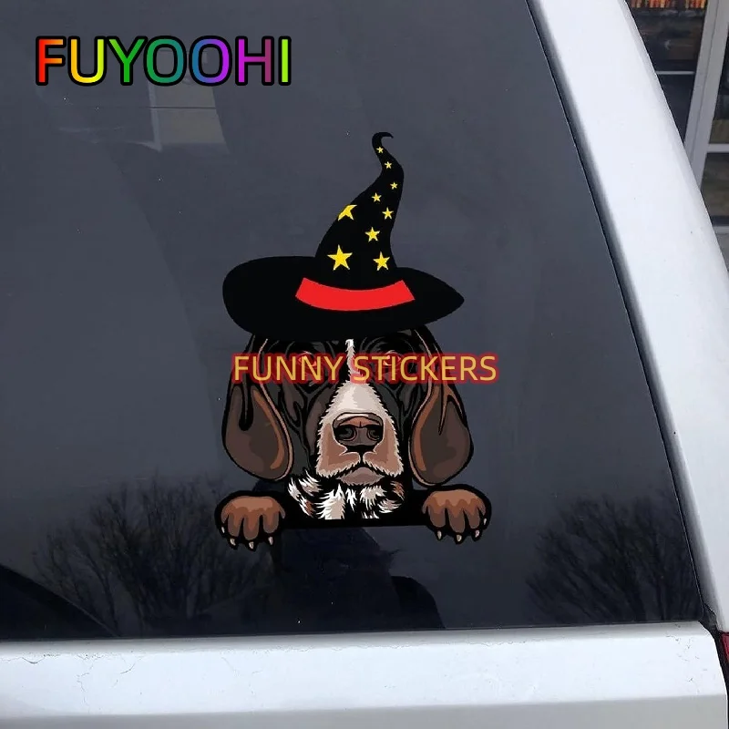 FUYOOHI Short Haired Pointer Happy Halloween Dog Witch Car Decals Car Pet Lovers