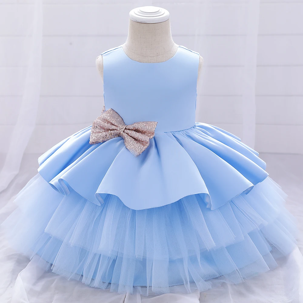 Fluffy Toddler Big Bow Baby Baptism Dress for Girls Children Clothe 1 Years Birthday Party Wedding Princess Dresses Evening Gown