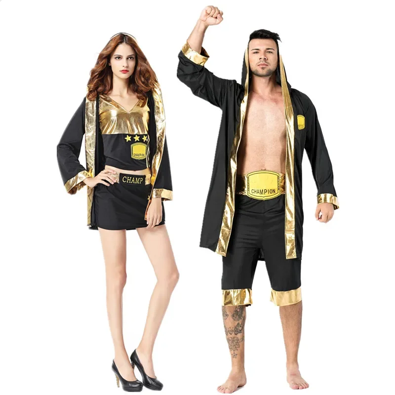

Adult Men And Women Boxer Costume Halloween Boxing Match Boxers Cosplay Party Fancy Dress Couple Suit