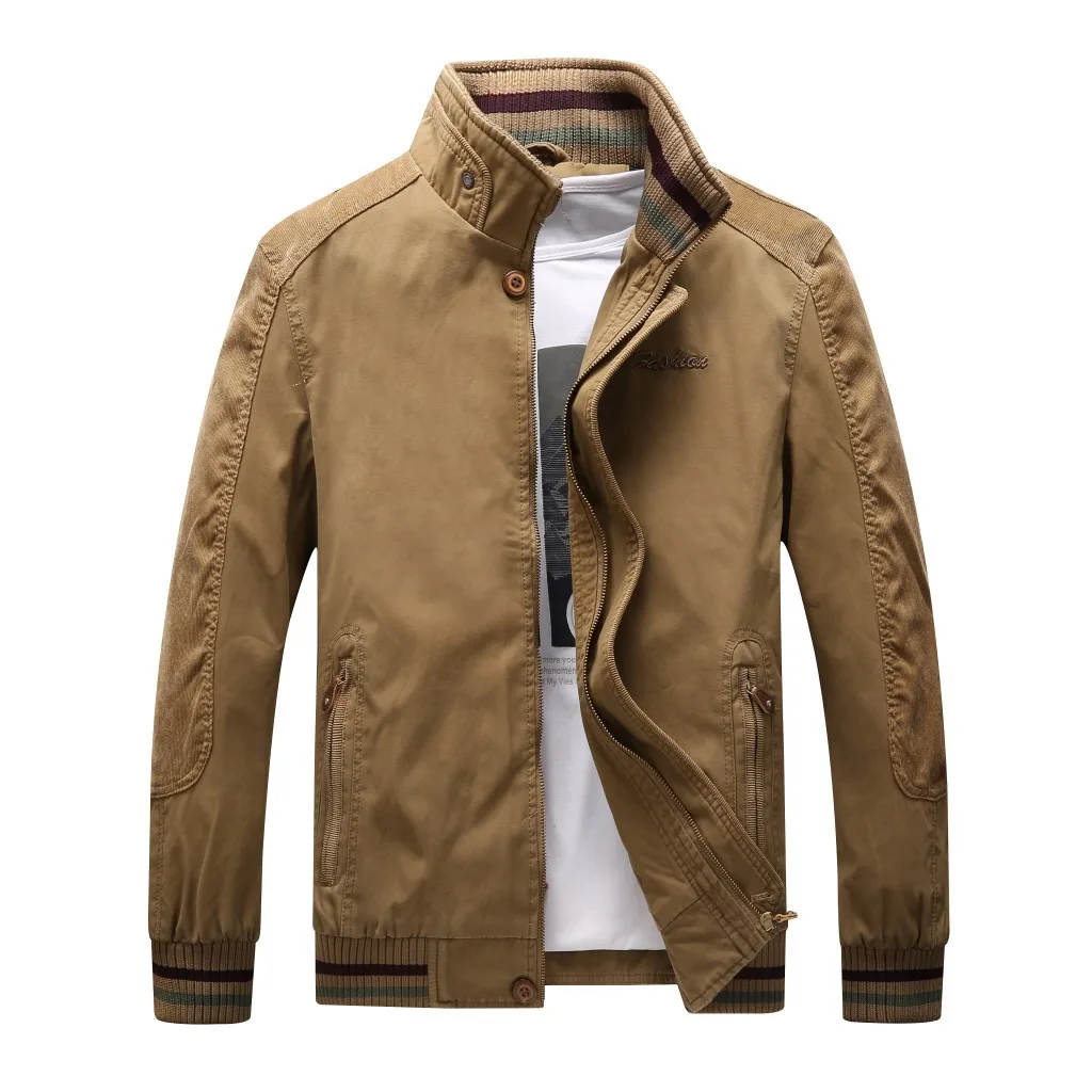 

New men's cotton jacket, fashionable stand-up collar, solid color casual coat, plus size, loose fit, rugged men's clothing.