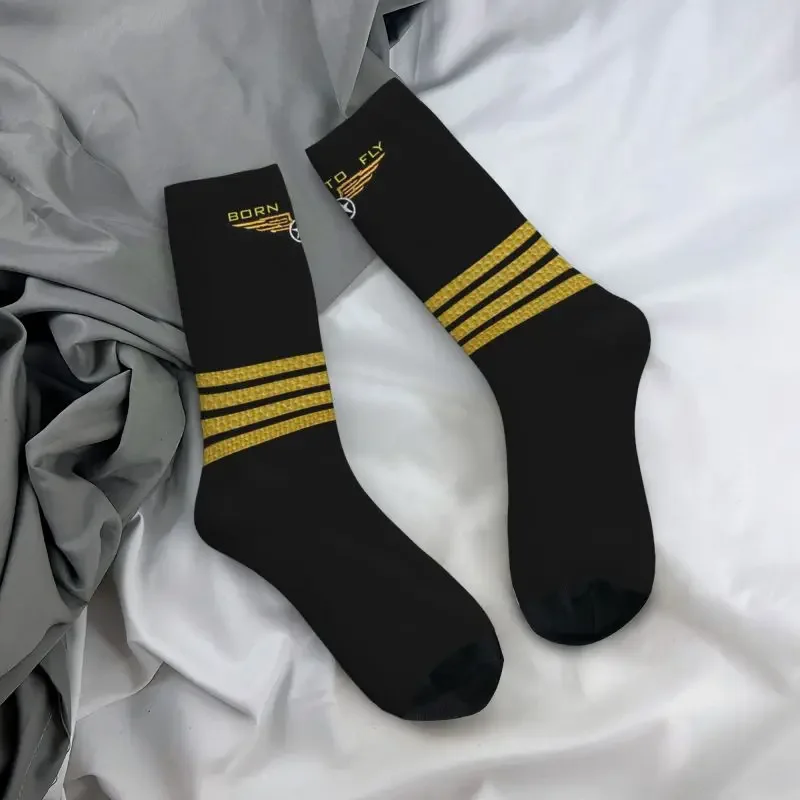 Y2K Cute Printing Born To Fly Flight Pilot For Women Men Stretchy Summer Autumn Winter Flying Aviation Crew Socks