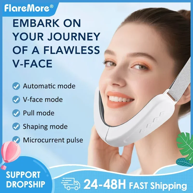 Ein Satz elektrisches V-Gesichtsmassagegerät, 5 Modi, 12 Intensitäten, geeignet für die tägliche Gesichtspflege, Doppelkinn-Reduzierer, Facelift, Haushaltsmassagegerät