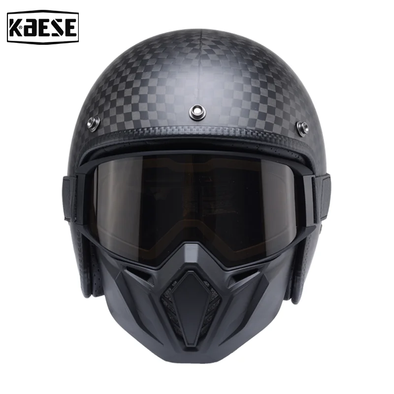 

Double-layer anti-fog mask motorcycle helmet men's carbon fiber retro half helmet summer cruise pedal motorcycle 4/3 small body