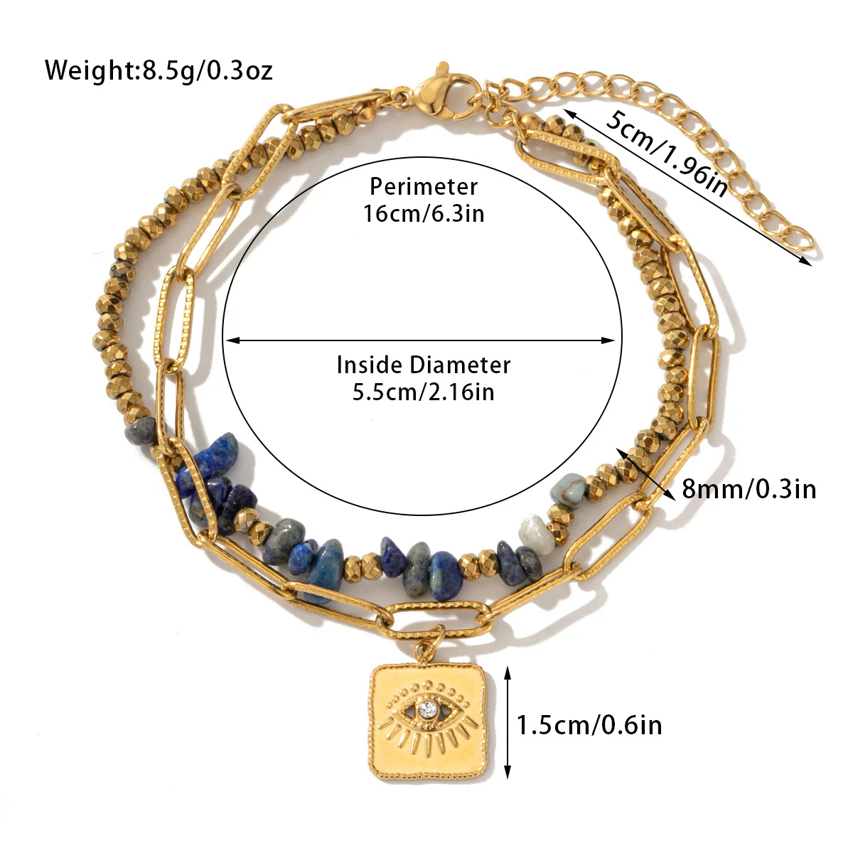 Popular Titanium Steel Bracelet Boho Natural Stone Beaded Bracelet Double Layer Women's Bracelet