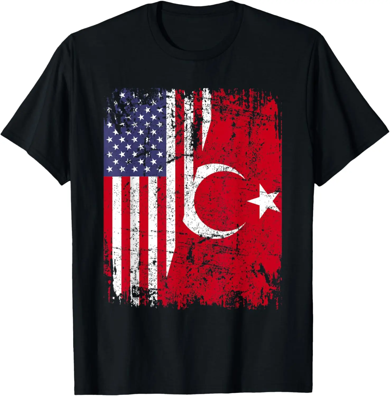 TURKISH ROOTS Half American Flag | USA TURKEY FLAG T-Shirt 100% Cotton Trendy Y2K Short-Sleeve Tee – Soft, Quick-Drying, &