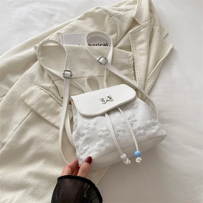 Butterfly Printed Womem Backpack New Retro Fashion Korean Version Versatile PU Leather Bag Large Capacity Backpack Top-handle