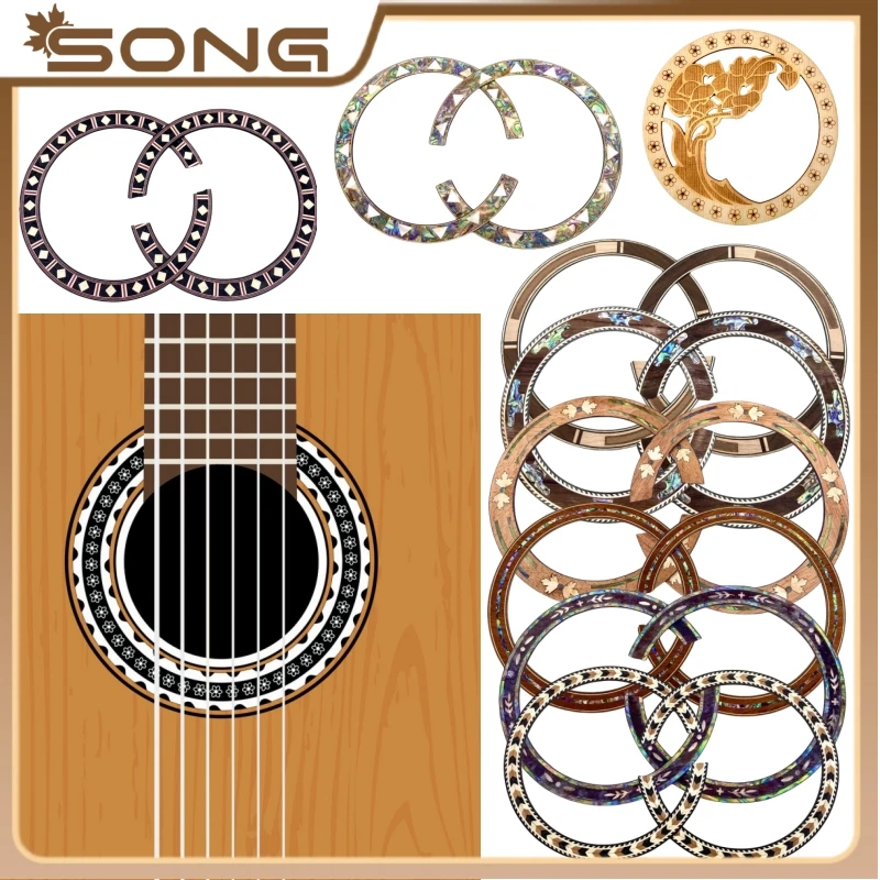 5pcs Classic Acoustic Guitar Rosette Wooden/shell Circle Sound Hole Rosette Inlay Decal Sticker，Acoustic Guitars Guitarra Parts