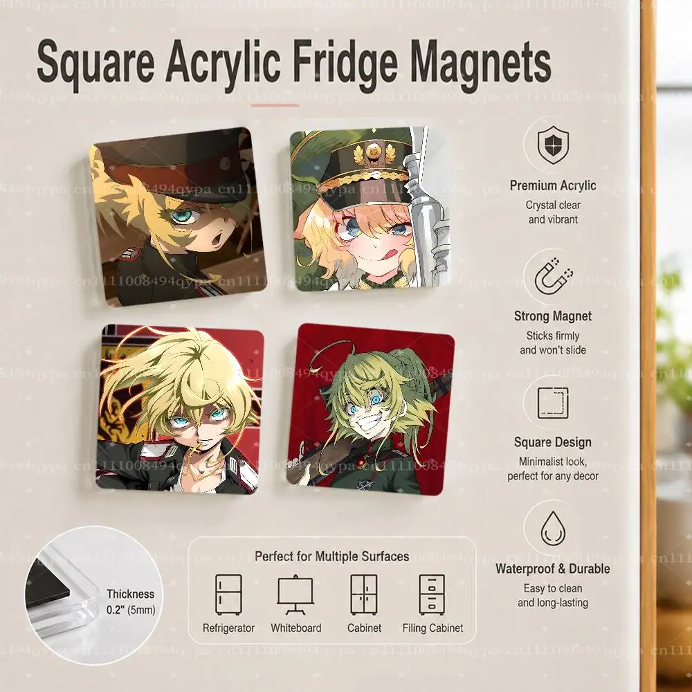T-Tanya Degurechaff Youjo Senki Square Fridge Magnet Custom Photo Magnetic Sticker for Refrigerator Home Kitchen, Souvenir Gift