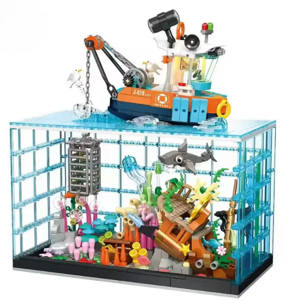 

Fishbowl Aquarium Series Building Blocks Sea Turtle Jellyfish Fish Tank With Light Seafloor Assemble Bricks