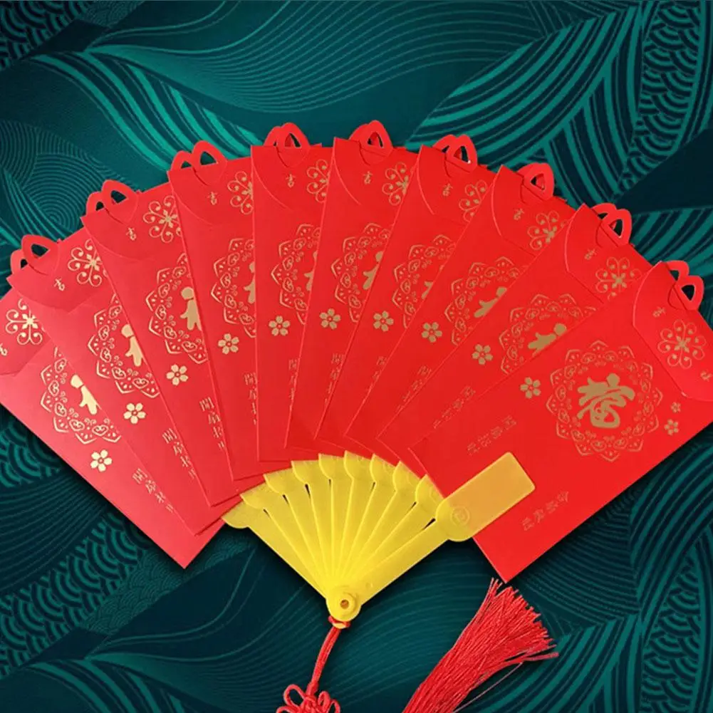 Bolsillos para dinero de la suerte, año de serpiente china en forma de abanico, sobre plegable rojo HongBao, suministros, sobres para fiesta, rojo F0C1