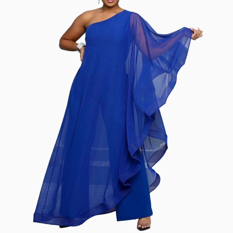 

Women One Piece Romper Overalls Outfits Women Chiffon One Shoulder Wide Leg Jumpsuit