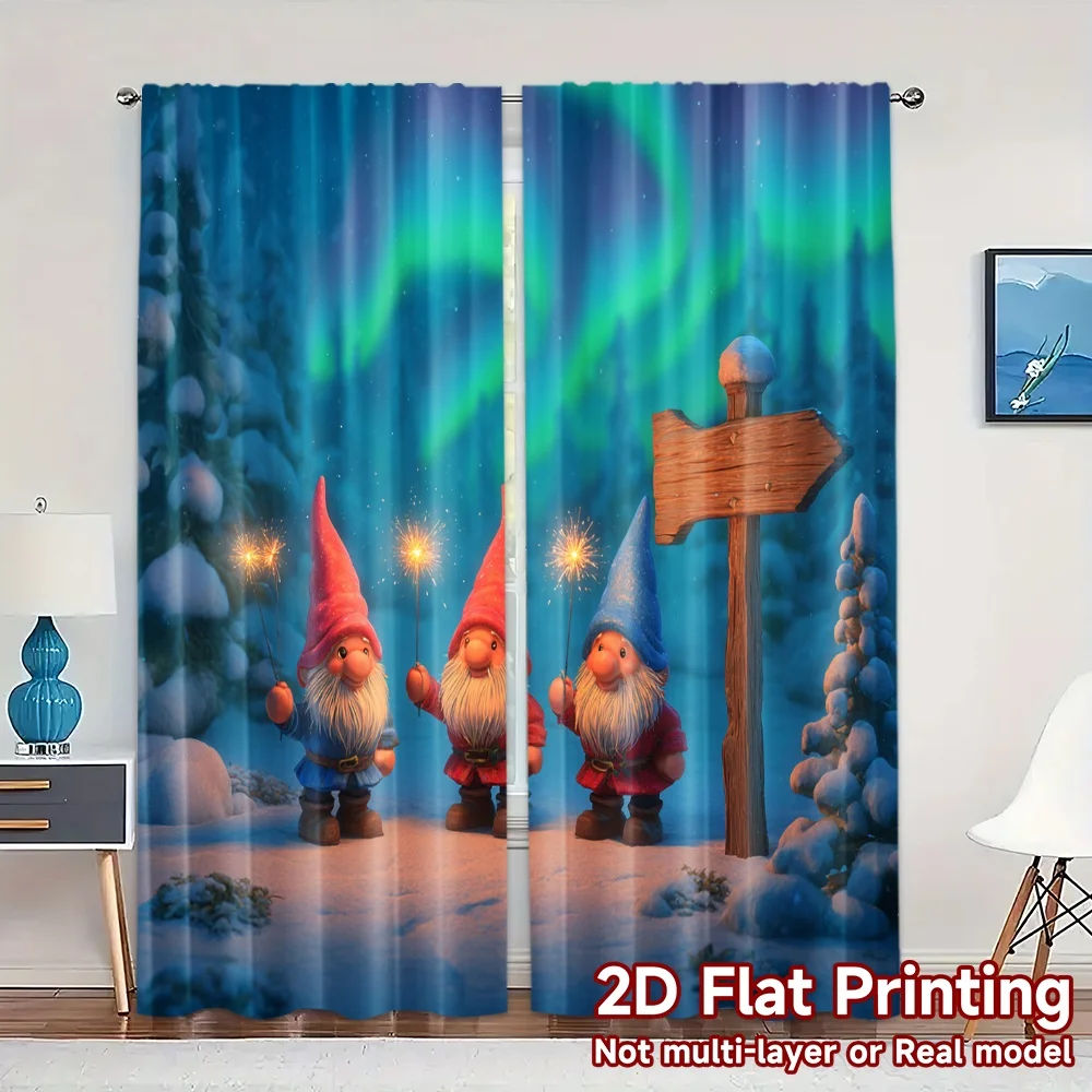 2D Flat Printing,JIT 2pcs, Curtains (Without Rod) Gnome Gathering Minimalist Modern Curtains Versatile Fabric Curtains All
