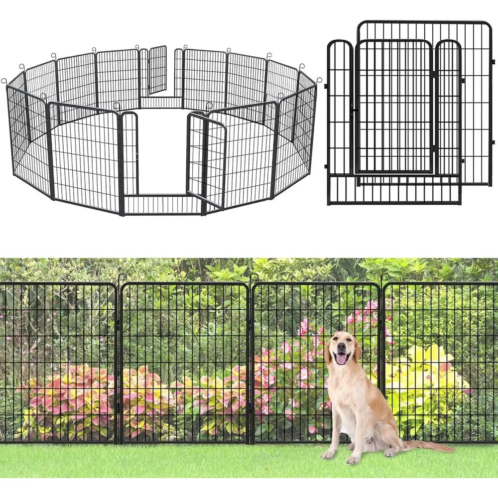 

Decorative Metal Garden Fence with Gate Dog Fence Outdoor for Yard, 40in(H) x 37Ft(L) No Dig Fence 14 Panels Fencing for Dogs An