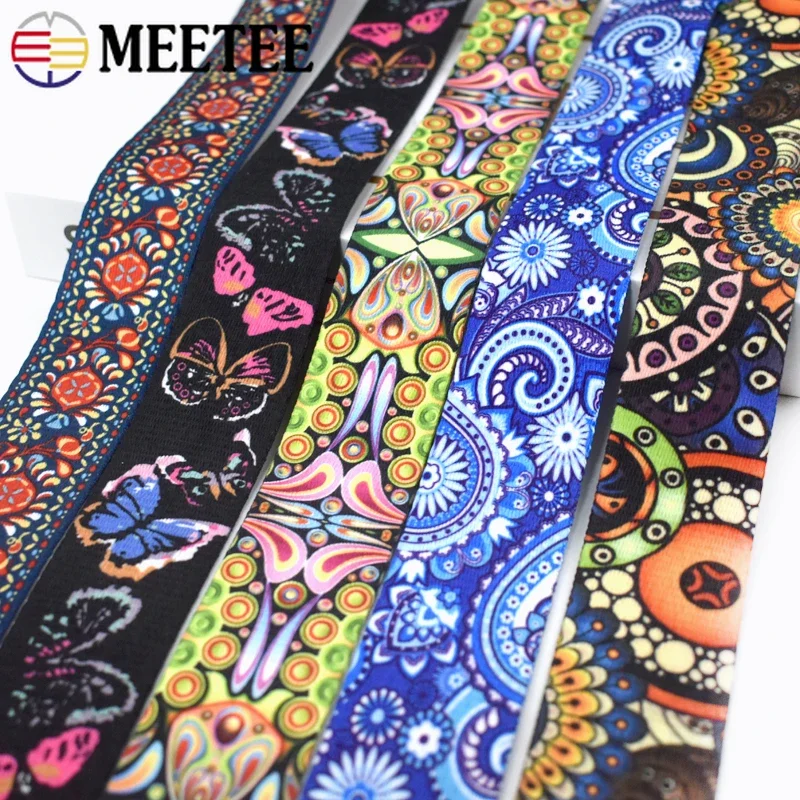 3/5/10Meters Meetee 38mm Jacquard Printed Webbing Ethnic Ribbon Bags Strap Tape for Sewing Garment Belt Accessories