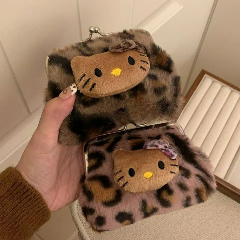 محفظة نقود معدنية لطيفة وطازجة وحلوة كيتي بطبعة الفهد من القطيفة تحمل حقيبة سماعة رأس بلوتوث حقيبة مكياج KT Cat حقيبة تخزين