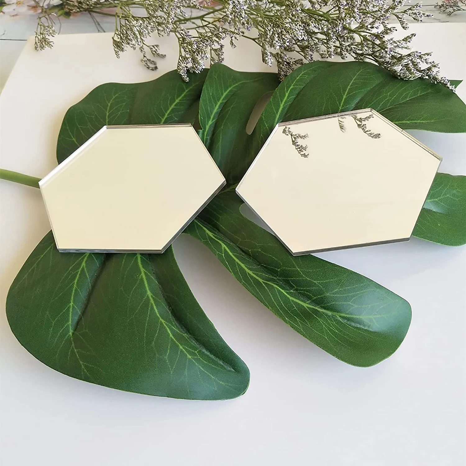 Gold/Silver Mirror Acrylic Place Card Blank Acrylic Sign Hexagon DIY Name Tag Table Seating Number Tile for Wedding Party Decor