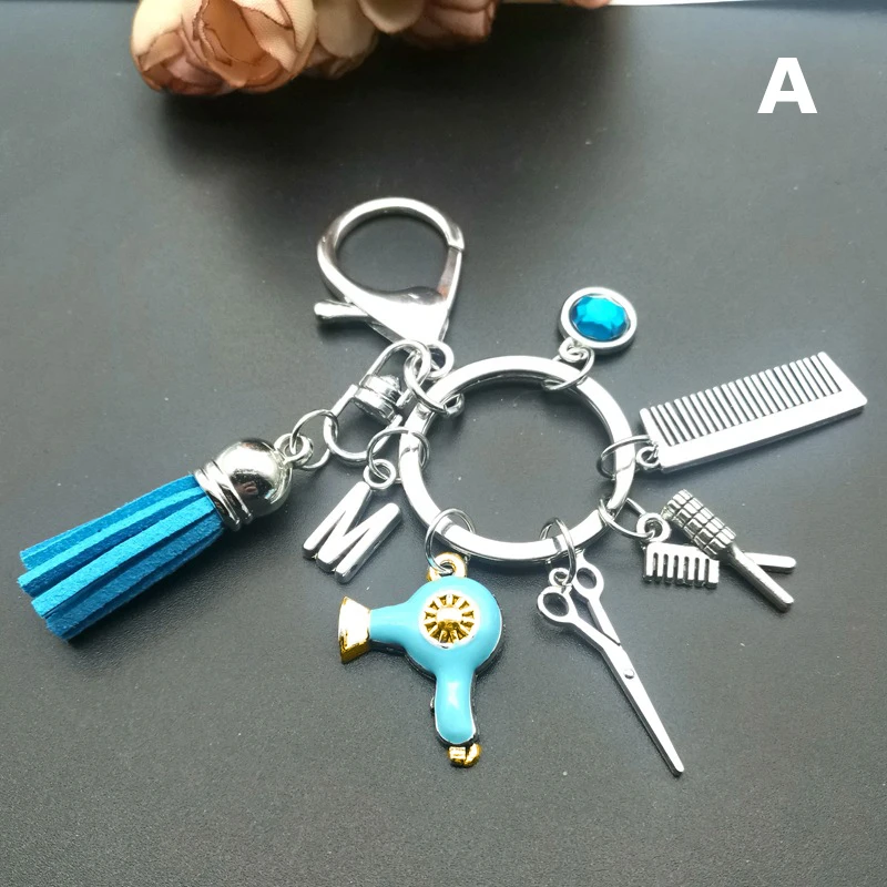 Creative Hairstyle Gift Charm Tassel Keychain Jewelry Mini Hairdressing Scissors Hair Dryer Comb Keychain