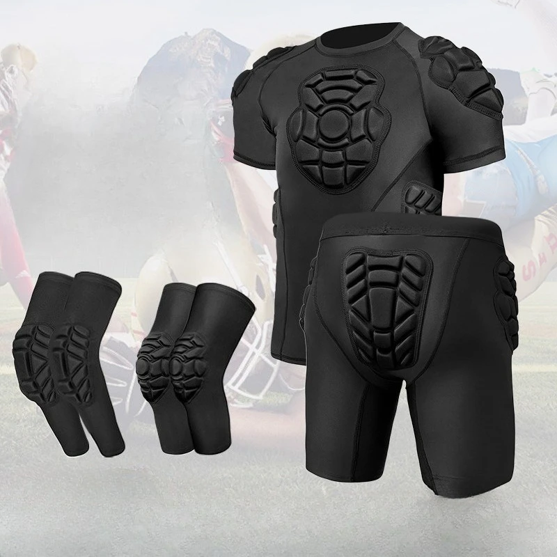 Men's Compression Soccer Goalkeeper Clothing- Youth Impact Resistant Football Basketball Rugby SportsTraining Jersey/Shorts