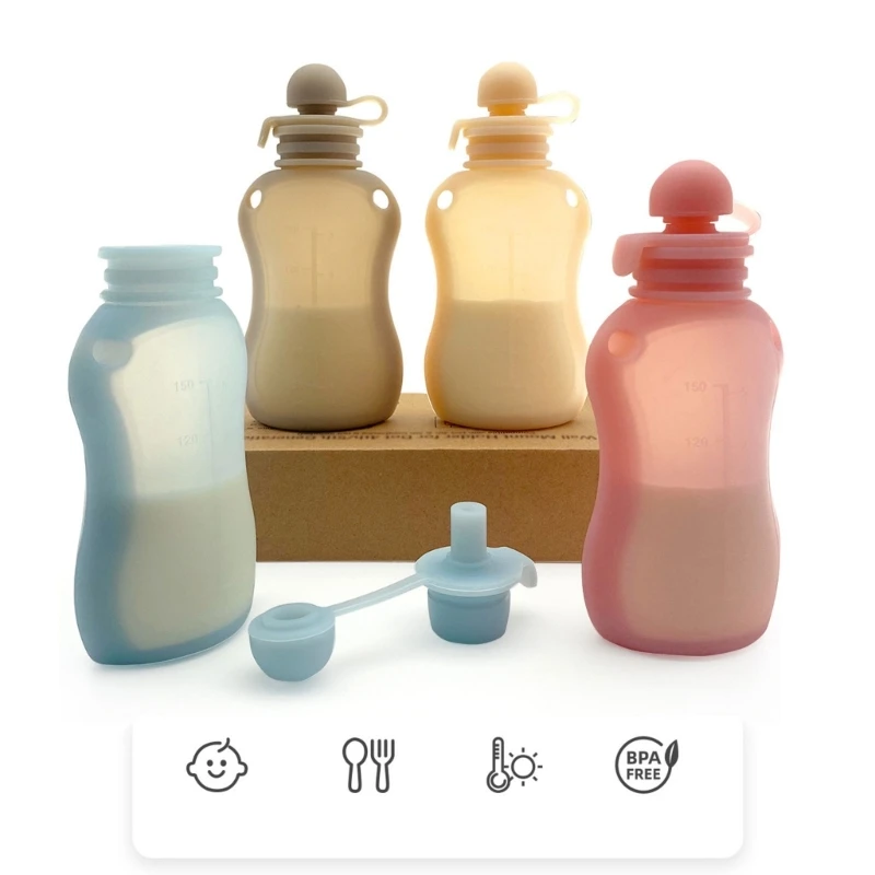 BPA Free Silicone Baby Food Pouch Reusable Refillable Milk Storage Bag Convenient Leak-proof Squeeze Baby Food Pouches Container