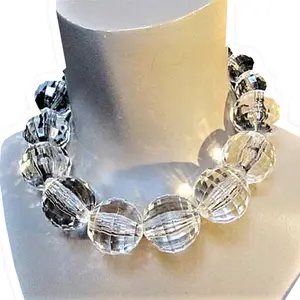 Long lucite bead necklace clear beads shops large clear teardrop pendant