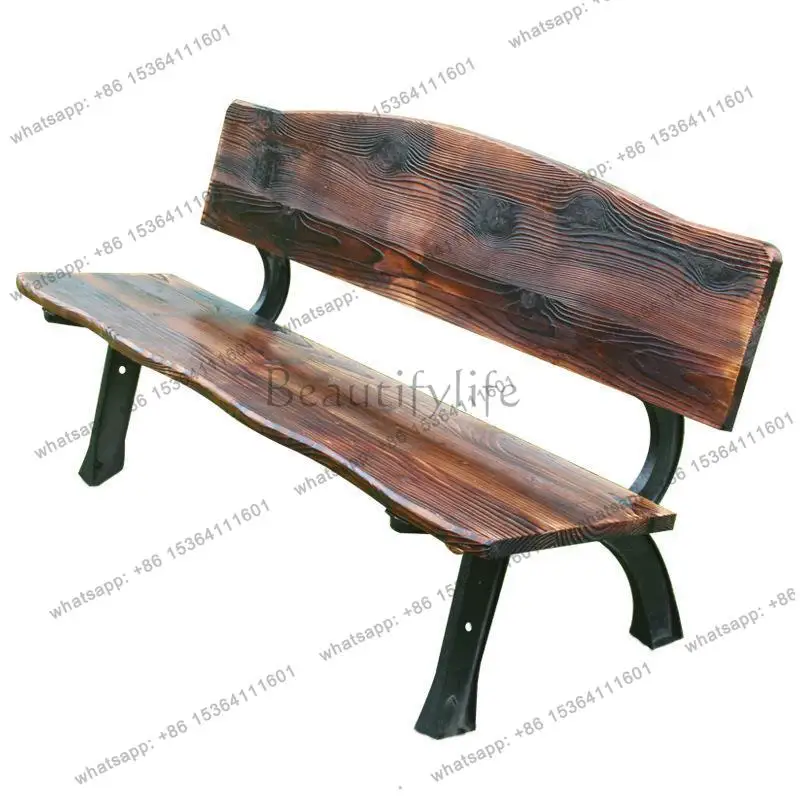 Outdoor Anticorrosive Wood Bench Park Solid Wood Fitness Bench Garden Outdoor Leisure Three-person Chair