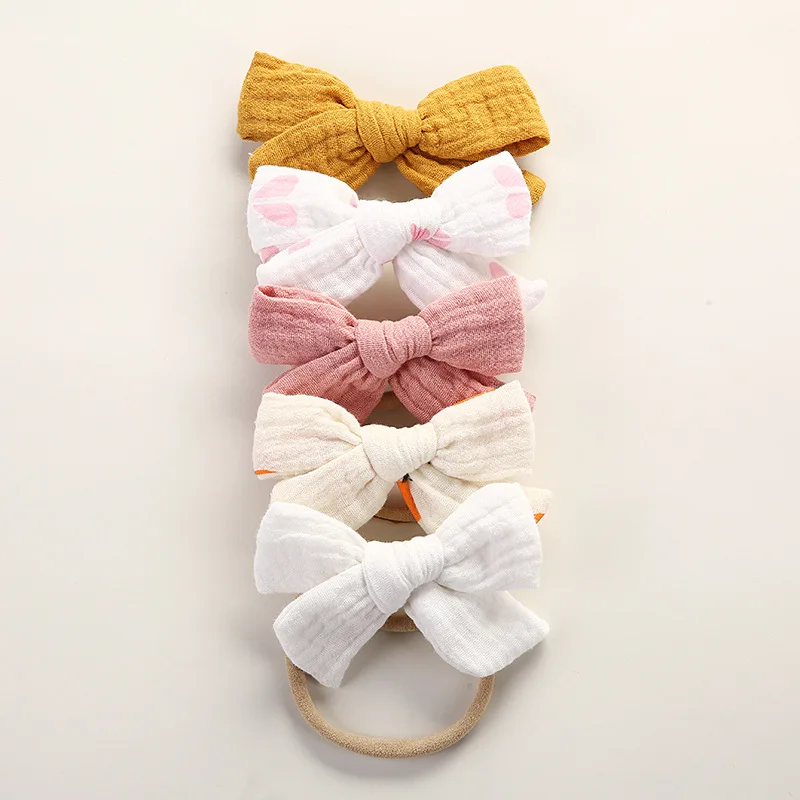 5Pcs/Lot Baby Headbands Newborn Cotton Bows for Girl Hair Accessories Elastic Nylon Bands Children Floral Printed Soft Headwear