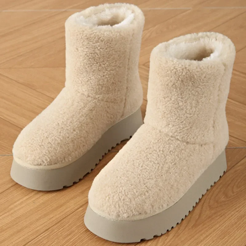 

Женские толстые зимние ботинки, новые зимние утепленные нескользящие износостойкие короткие ботинки с замшевыми рукавами и круглым носком