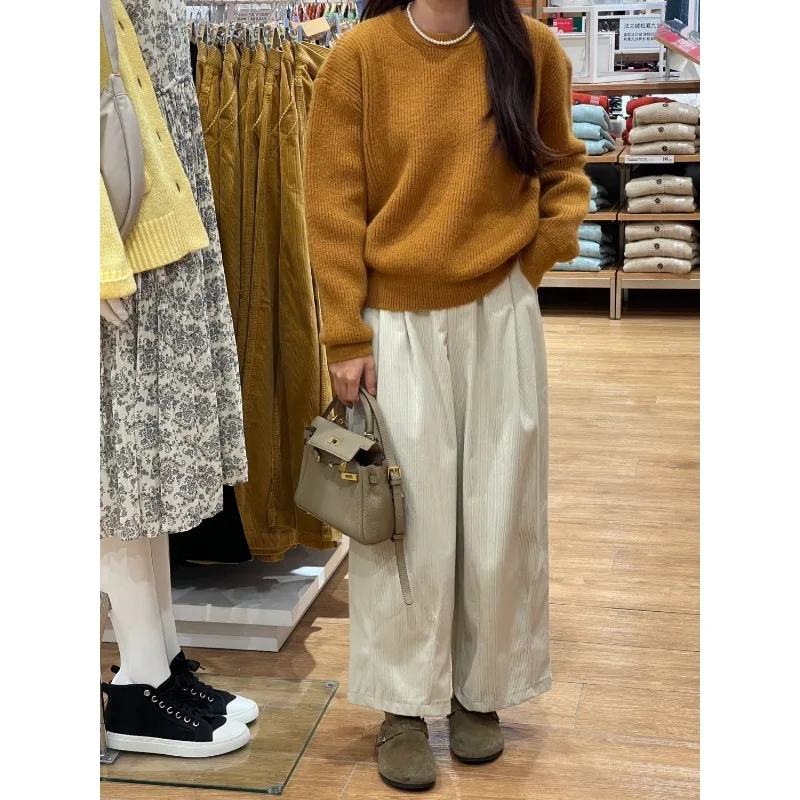 

Solid Color Corduroy Pants for Women Autumn and Winter Plus Velvet Small Loose Casual Lazy Wide-legged Versatile Trousers