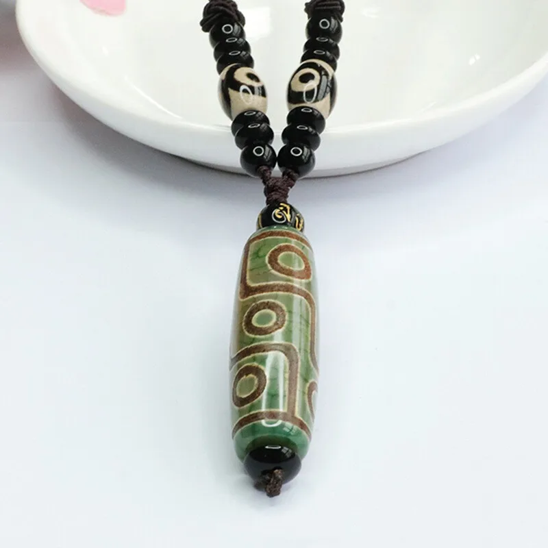 Nine Eye Dzi Bead Pendant Agate Necklace Tibetan Ethnic Style Jewelry