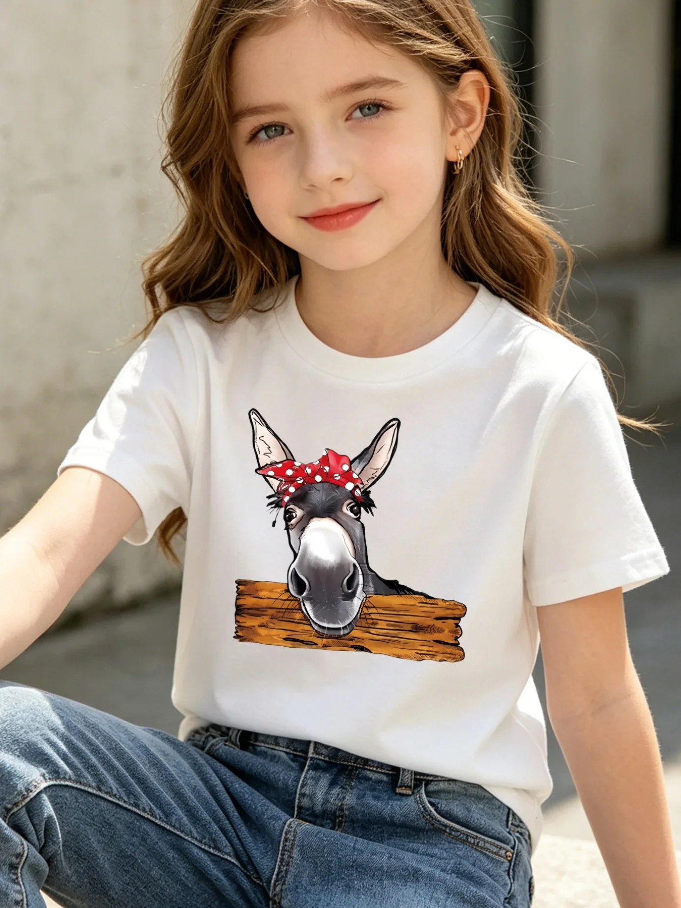 Family Match T Shirt Cute Donkey Red Bandana Print Cotton Short Sleeve Tee For Girls Boys Toddler Parent Country Daily Wear